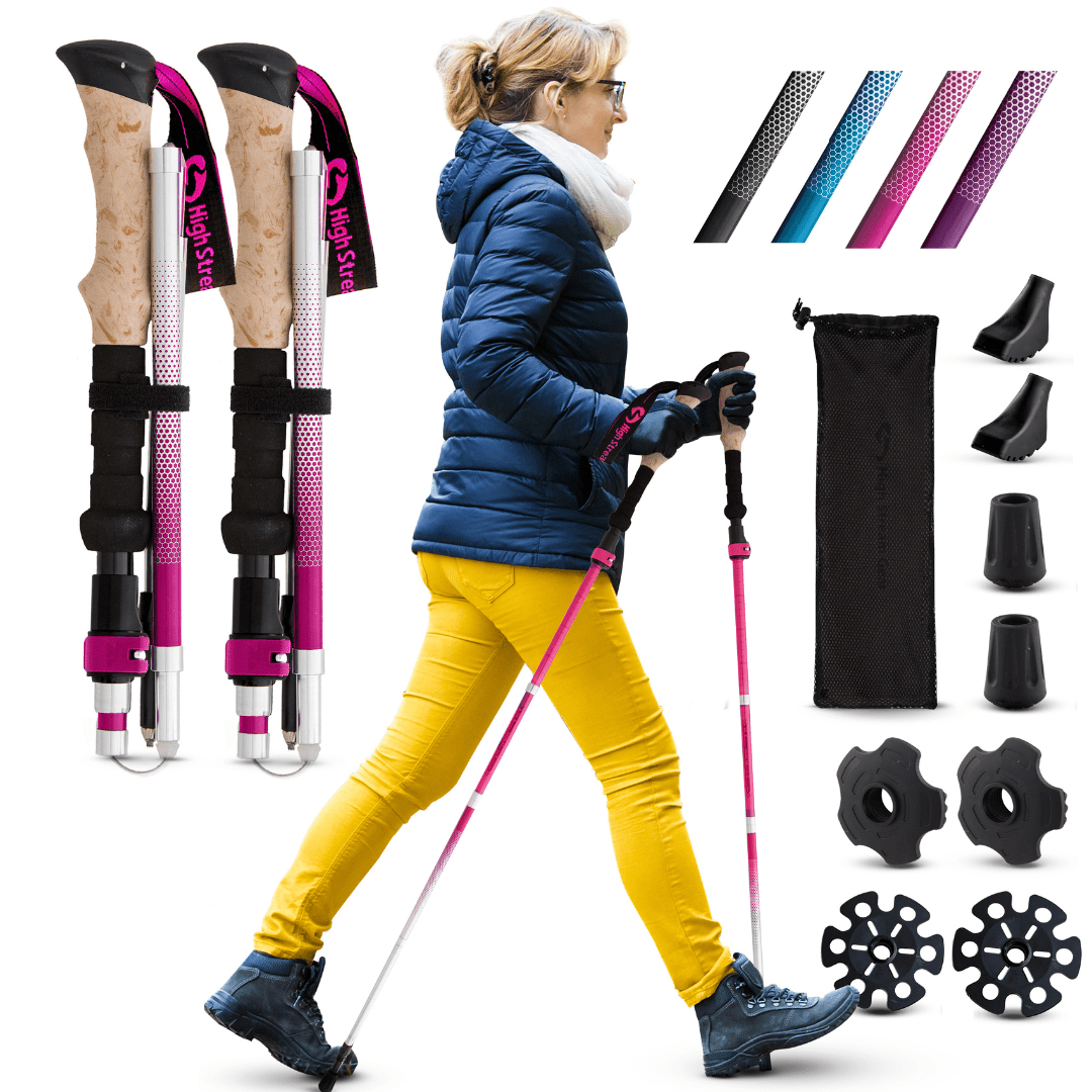 2 Lightweight Collapsible Walking Sticks Guaranteed High Stream Gear Foldable Hiking & Trekking Poles Adjustable Quick Lock Folding Poles with Unique Belt Mounted Holders Gift 